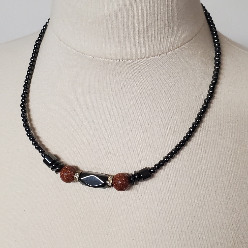 Southwestern Navajo Hematite Rust Brown Sparkle Jeweled Necklace